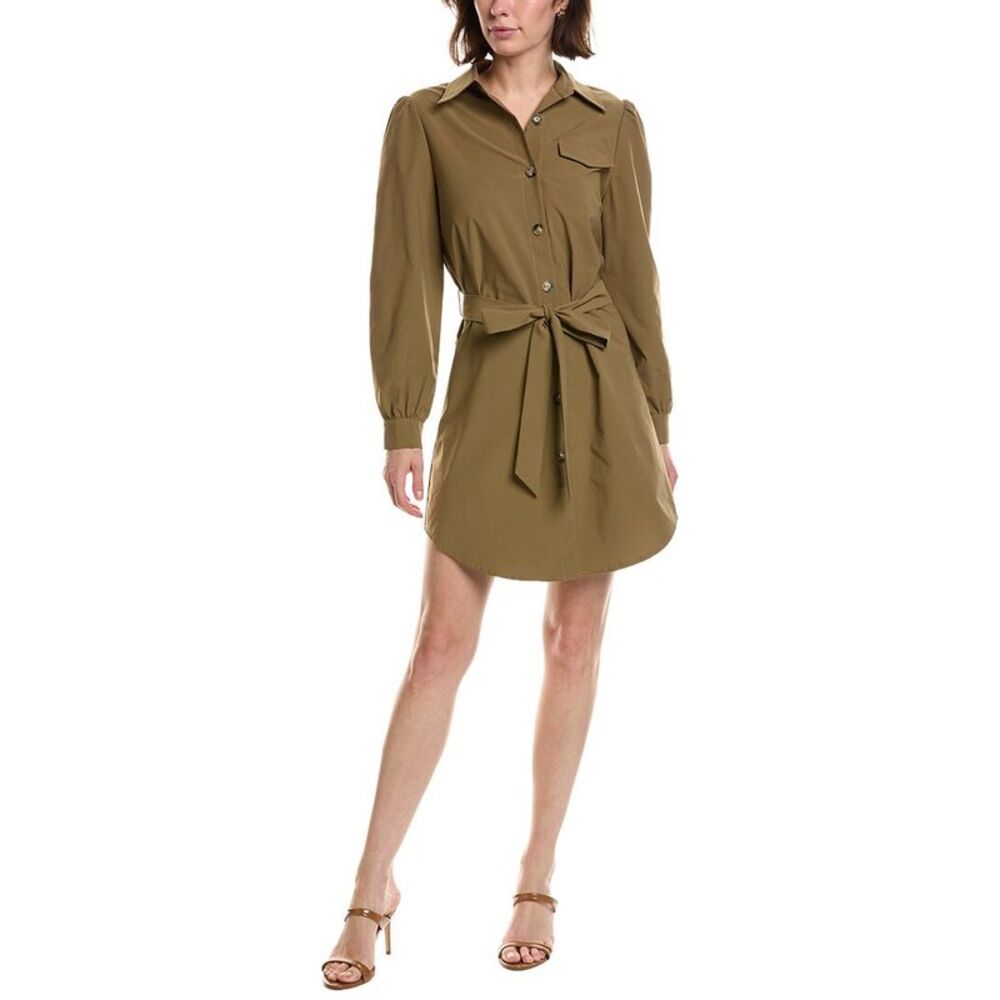 Pascale La Mode Womens  Puff Sleeve Belted Shirtdress, Green